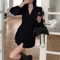 Рубашка с длинными рукавами в черную полоску из Мохе, весна-осень, элегантный универсальный Приталенный топ средней длины с узкой талией