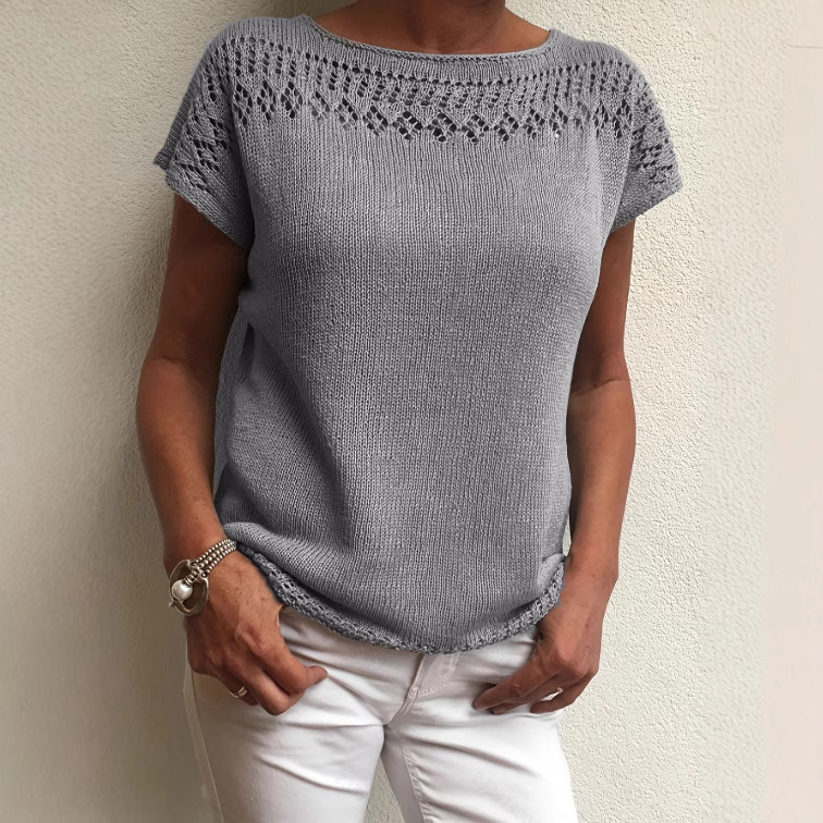 Cross-border Women's Short-sleeved 2025 Loose Knitted Shirt Summer plus size Knitted Breathable Hollow Base Half-sleeved T-shirt New Style