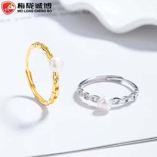 925银淡水珍珠链条戒指女轻奢开口戒指小众高级感简约气质手饰品
