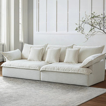 侘寂风亚麻三人布艺沙发中古风小户型客厅民宿拆洗款棉麻奶油风