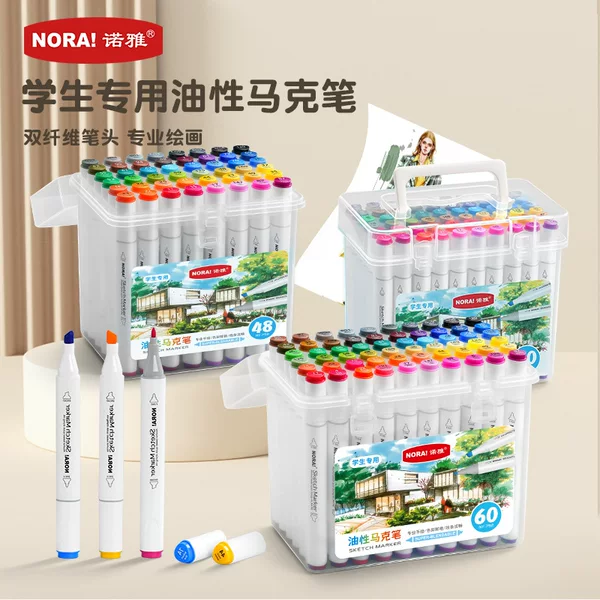 Noya Oil-Based Marker Pen Set, Triangular Barrel, Dual-Tip Graffiti Watercolor Pens, Student Art Colored Pens, Drawing Pens