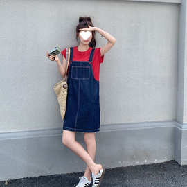 2025夏季新款小众牛仔背带外穿T恤两件套时尚套装减龄爆款森女