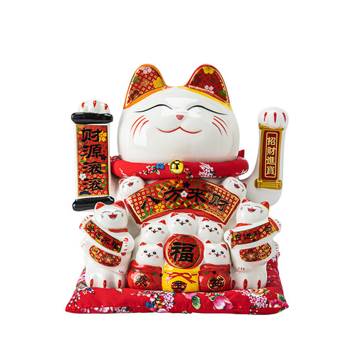 Ceramic Money Cat Figurine Automatic Waving Store Opening Gift Office Cashier Desk Moving Gift Luck Cat