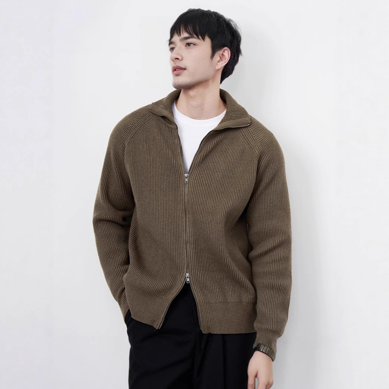 Autumn and Winter Double Zipper Lapel Cardigan Knitwear Men's Casual Versatile Knitted Knitwear Men's Jacket Trendyy Pure Color Autumn and Winter Double Zipper Lapel Cardigan Knitwear Men's Casual Versatile Knitted Knitwear Men's Jacket Trendyy Pure Color