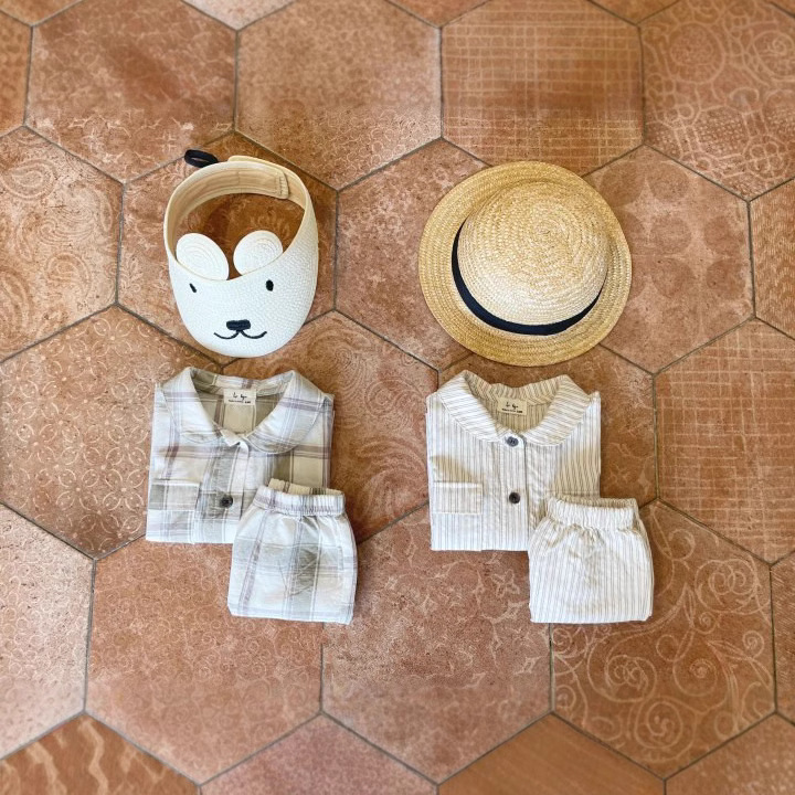 Conjunto de rayas verticales a cuadros para bebés, ropa versátil de verano, fresco y transpirable