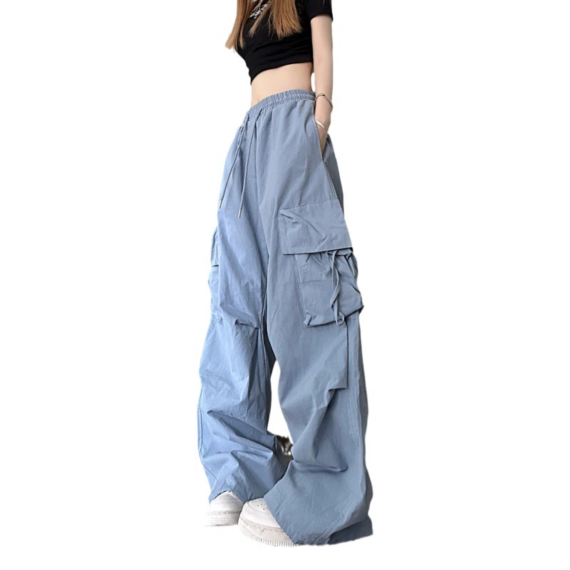 Американский Быстросохнущий комбинезон в стиле ретро с завышенной талией, женские объемные карманы, прямые широкие штанины с лентой, Свободные повседневные брюки для мытья полов