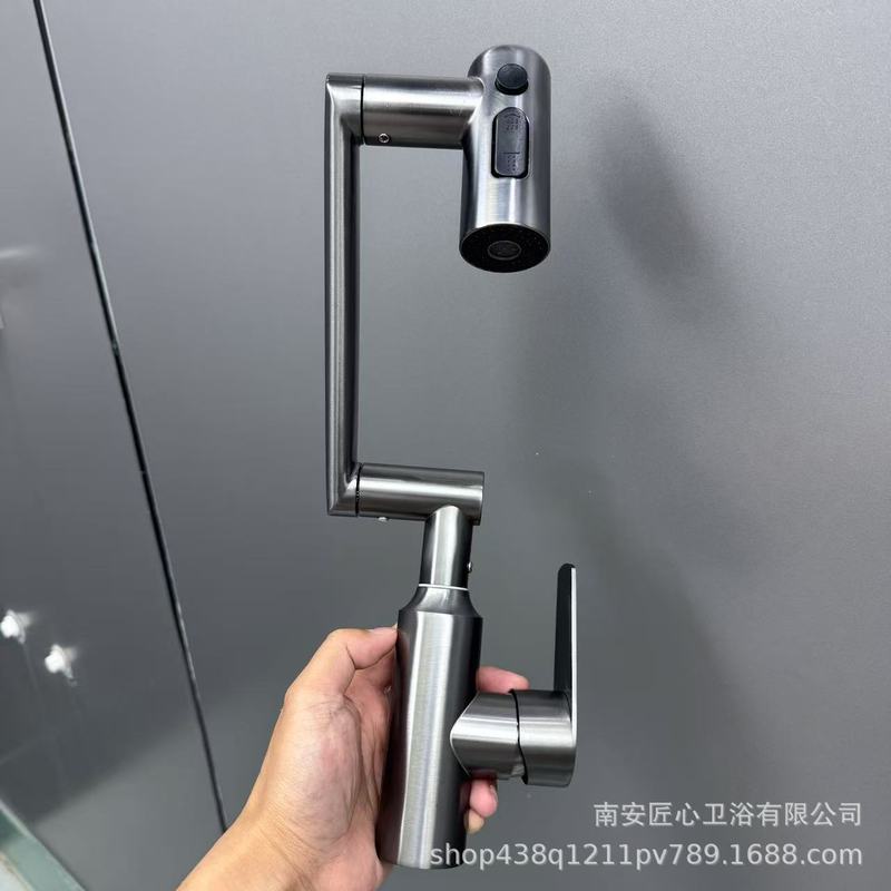 ステンレス鋼ガン グレー デジタル ディスプレイ ラッキー キャット 3 スピード多機能洗面器ユニバーサル垂直温冷洗面器蛇口|undefined