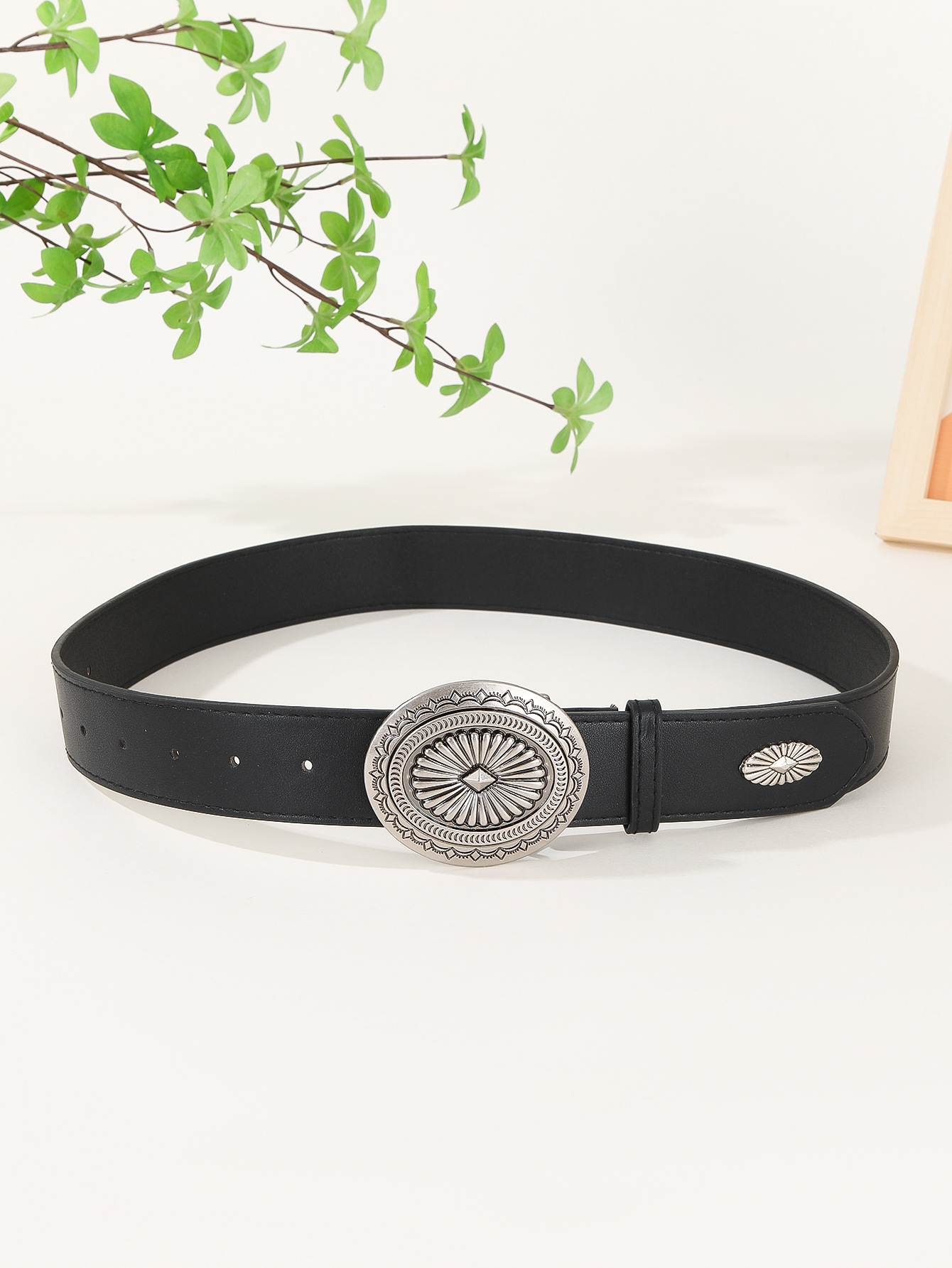 180g Weight Belt Classification 1 Piece Quantity Casual, Daily Occasion Pu Leather, Alloy Material Oval Pattern Women's Gender Retro, IG Style Style Camel, Black Color IG Style Retro Oval Pu Leather Alloy Women's Leather Belts 7