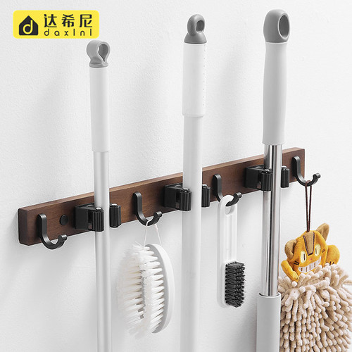 Powerful mop hook rack walnut mop clip creative broom hanger punch-free mop hook buckle