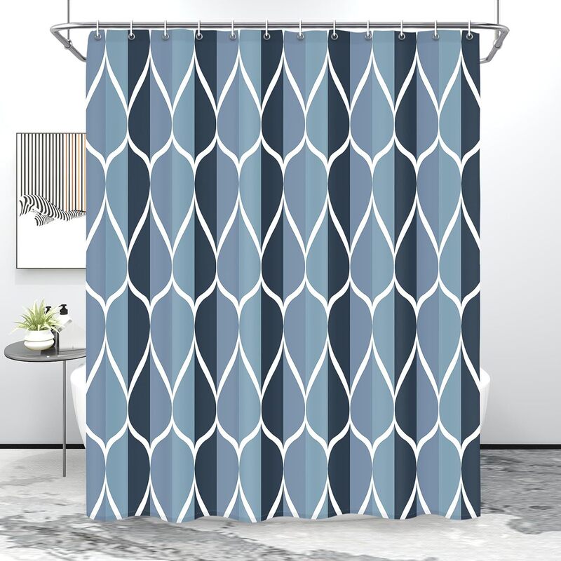 Cross-Border Dropshipping Aegean Blue Geometric Shower Curtain, Bathroom Design and Polyester Blue Modern Shower Curtain