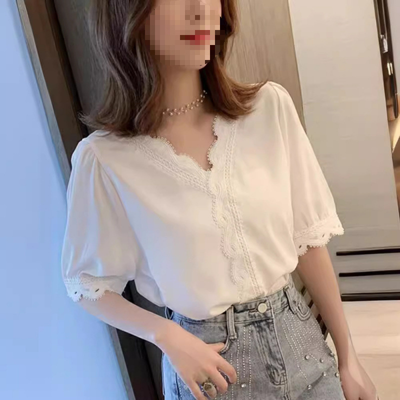 Fashion Lace Shirt Summer Super Fairy New Short-Sleeved White