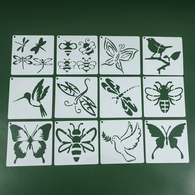 昆虫飞鸟镂空绘画模板学生手抄报节日卡通蝴蝶画画模具油画棒模板