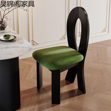 法式中古侘寂风餐桌椅子实木餐椅家用餐厅钥匙人鱼靠背椅化妆凳子