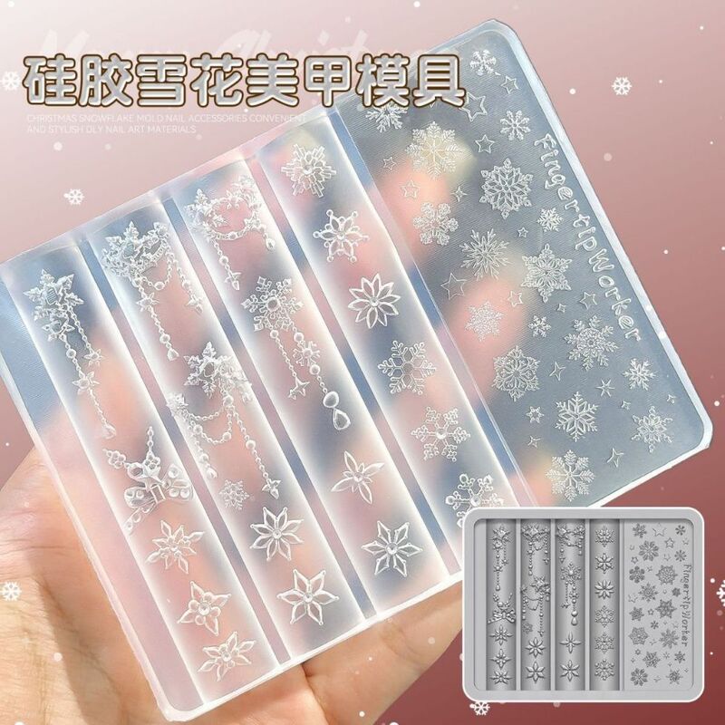 Nail Art Christmas Snowflake Chain Silicone Mold Winter Hot Item High Transparency 3D Embossed Easy Release Nail Tool