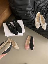 2024新款轻便镂空芭蕾半拖夏季外穿网面包头拖鞋蝴蝶结平底穆勒鞋