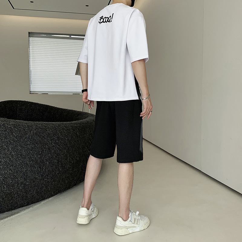 Camiseta de algodón de hombre de mangas cortas, ropa de dos piezas para hombres, combinación de estudiantes jóvenes guapos, tendencia de letras coreanas.