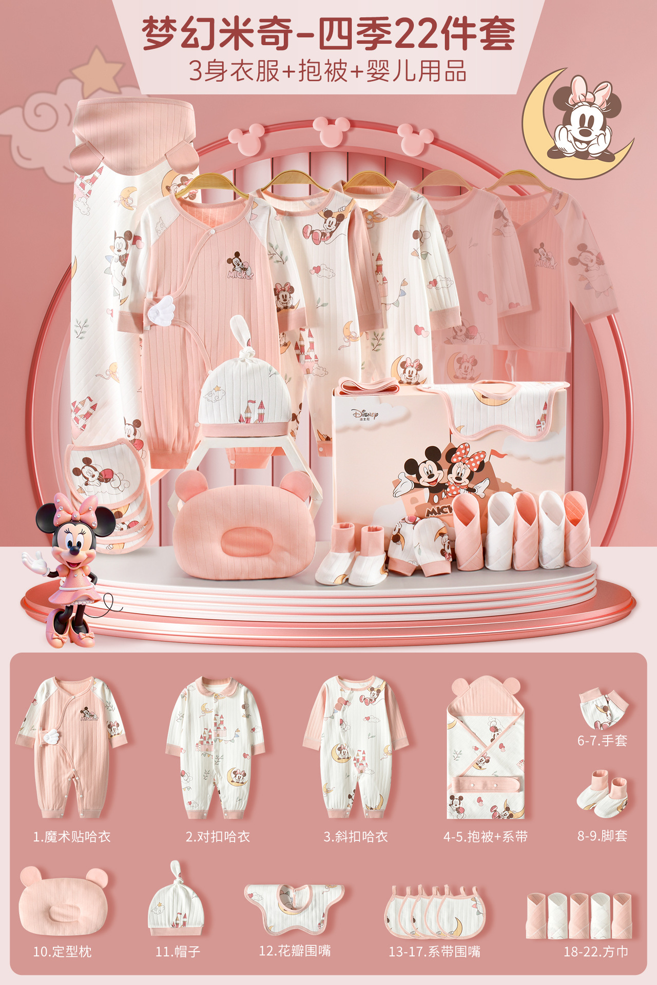 ディズニー ベビーギフトボックス 新生児服 純綿セット 新生児 女の子 満月祝いギフト 高級