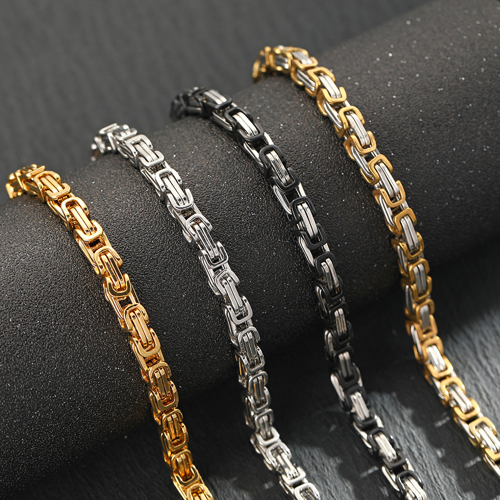 Hip Hop Trendy Square Buckle Back Chain Titanium Steel Twist Chain Lobster Buckle Trendy Men's Black Bracelet Stainless Steel Jewelry Bracelet