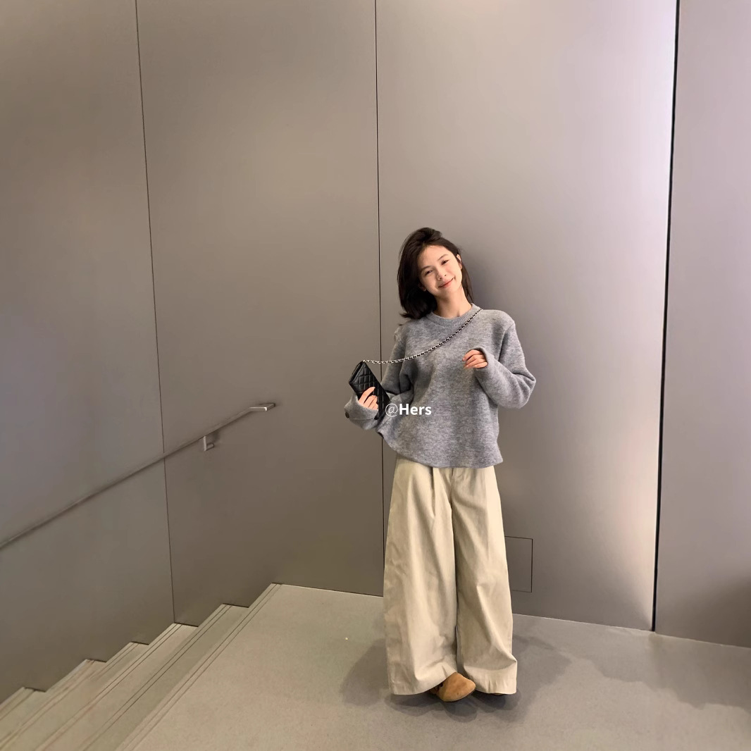 [그녀] 동문 가을 폭발 단순 통근자 조커 넓은 다리 풍선 높은 허리 캐주얼 바지 2061