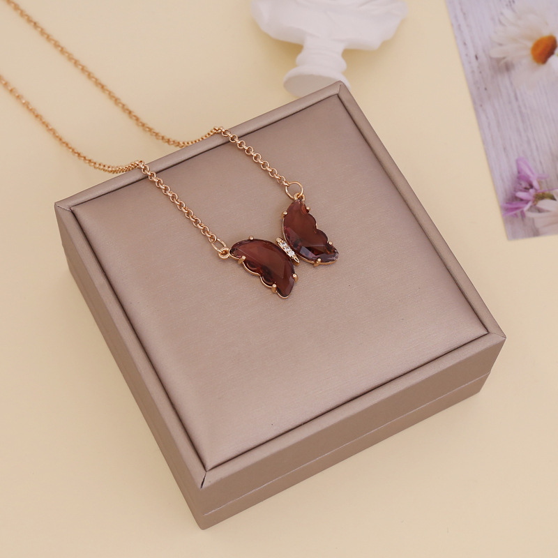 Bijou transfrontalier européen et américain : collier papillon en verre multicolore pour femme, créatif et polyvalent._voghion.com
