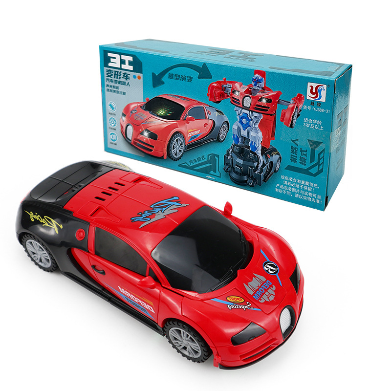 Deformación eléctrica Bugatti 7 música ligera robot de deformación automática 3 coche deportivo niños y niñas coche de juguete transfronterizo