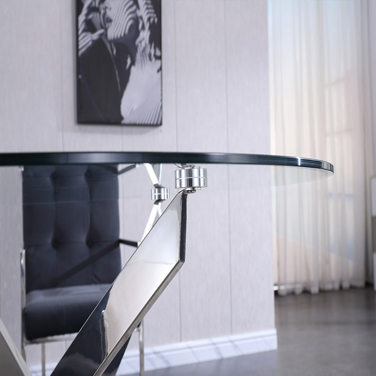 Mesa de comedor de vidrio temperado, mesa de comedor de vidrio redonda, mesa de comedor doméstica de lujo ligera