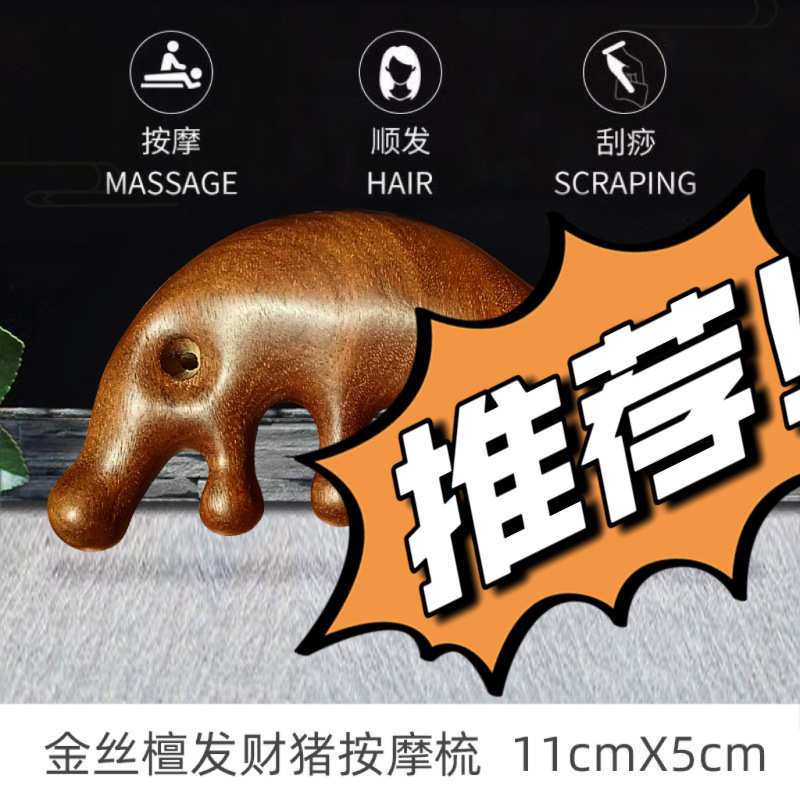 황금 백단 행운의 돼지 마사지 빗