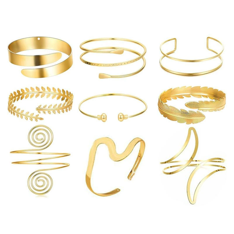 Трансграничные украшения Amazon минималистский металлический нарукавный набор европейских и американских листьев перья геометрическая молния глянцевая браслет женский