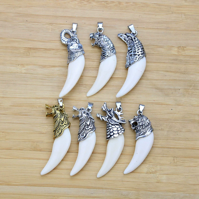 Мужские Ретро Серебряные имитации собачьих зубов ювелирные изделия кулон аксессуары большая имитация волка кулон ожерелье кулон оптом