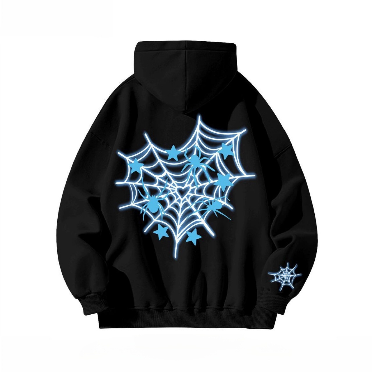 Silver Fox Velvet American High Street Spider Web Print Hoodie Couple Outfit Ins Loose Autumn Winter Trendy Brand Top_voghion.com