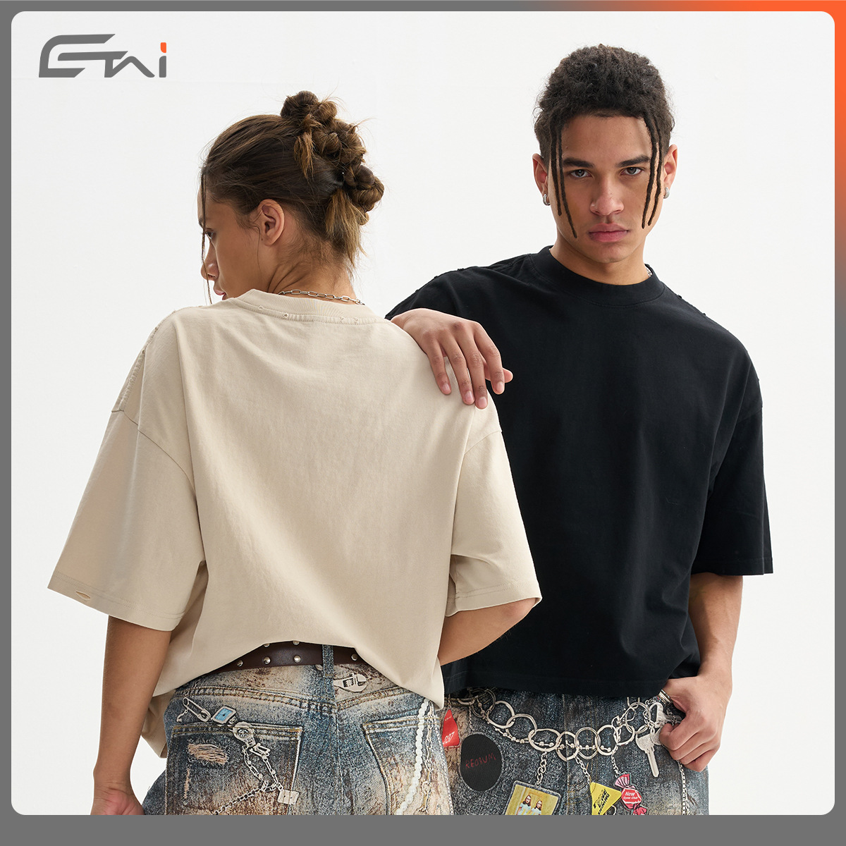 ETAI Hombre| Camiseta de alta calidad de algodón pesado de manga corta de marca de moda de hombre desgastado y suelto camiseta de hombre