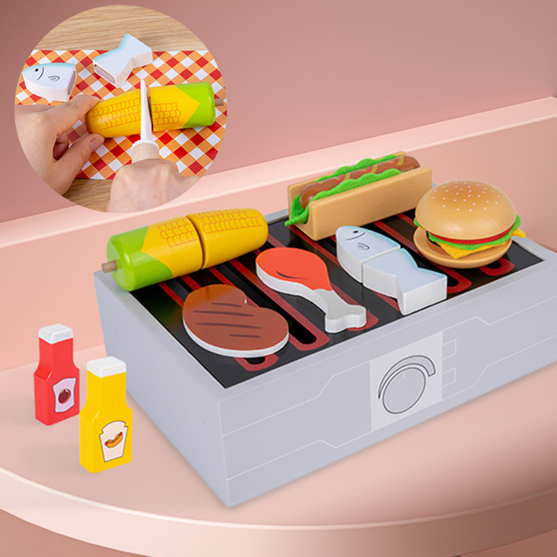 Fábrica directa en línea para niños niñas cocina pequeña juguetes de barbacoa set menú regalo de cumpleaños