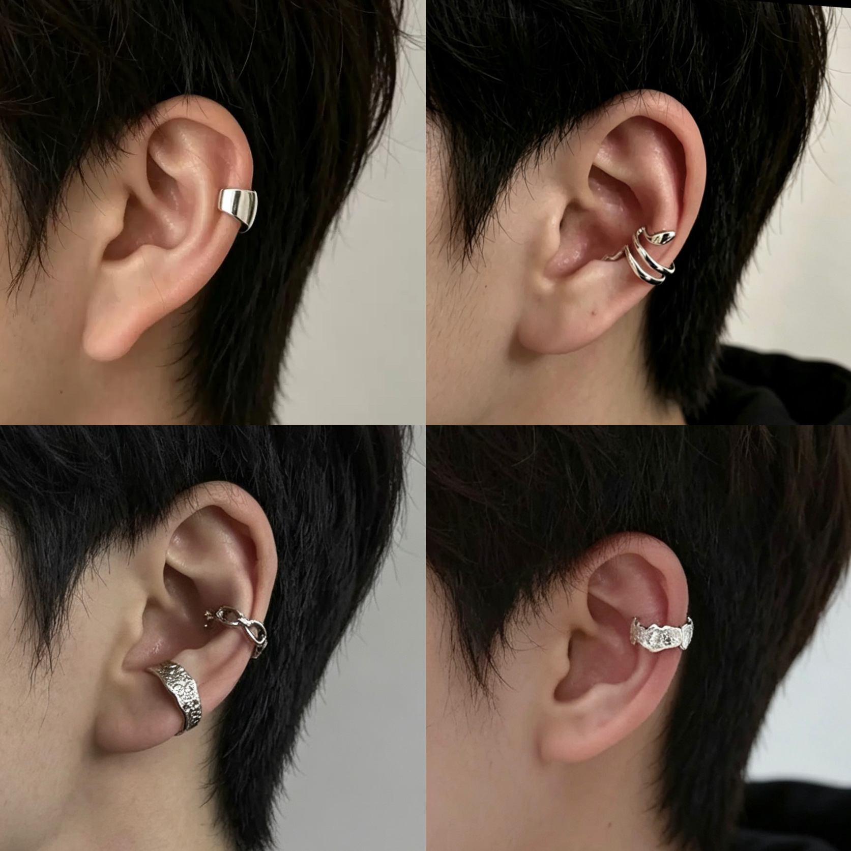 Glossy High-End Non-Pierced Ear Clips for Men, Cool and Stylish Ear Cuffs for Men, No-Piercing Earrings, Niche Fashion Accessories