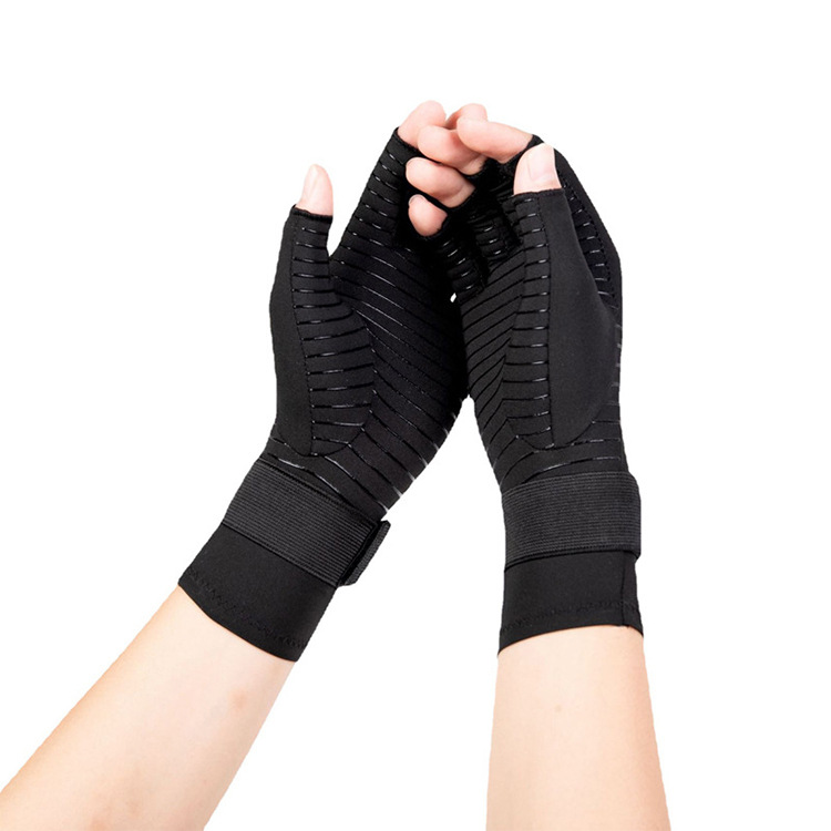 Amazon fibra de cobre presión guantes sin dedos Correa medio dedo deportes fitness ciclismo antideslizante guantes de montar al por mayor