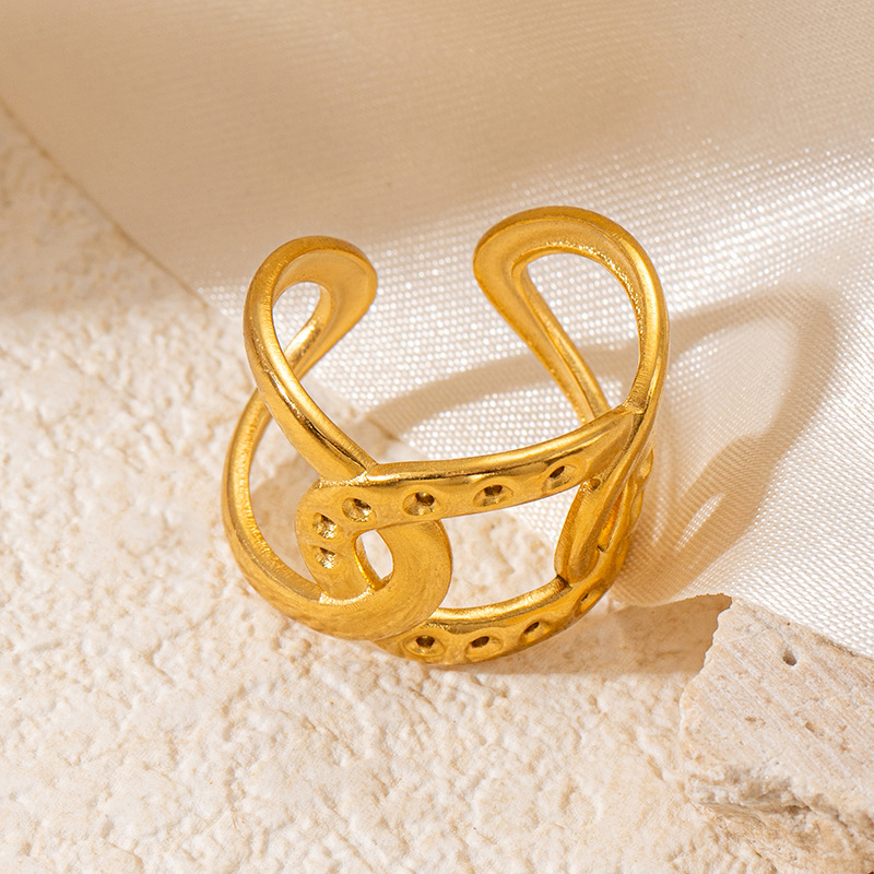 10g Weight Electroplated Gold Plating Process Golden Plated Plating Material Stone-Free Inlay Material Open Rings, Rings Classification 1 Piece Quantity Holiday, Daily Occasion 201 Stainless Steel Material Leaf, Heart Shape Pattern Women's Gender Lady Style Plating Craft Wholesale Jewelry Lady Leaf Heart Shape Floral Titanium Steel Plating Open Rings 18