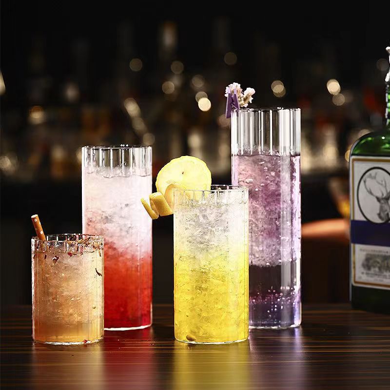 Instagram Influencer Glass Vertical Striped Juice Cup, Extended Sea Breeze Cup, Collin Cup, Long Island Iced Tea Cocktail Cold Drink Cup
