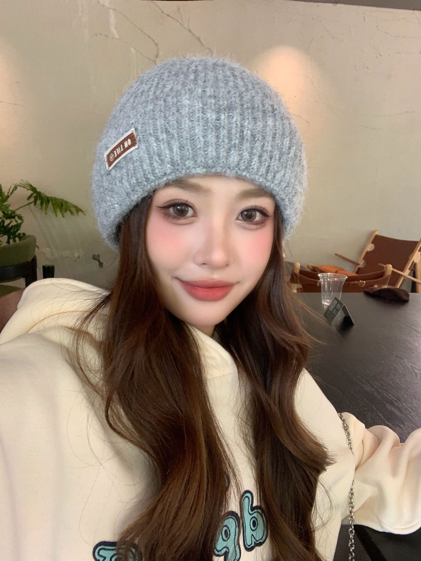 Solid Color Large Head Circumferece Face Slimmig Postpartum Autum Witer Fleece Lied Cold Thick Kitted Hat For_voghion.com