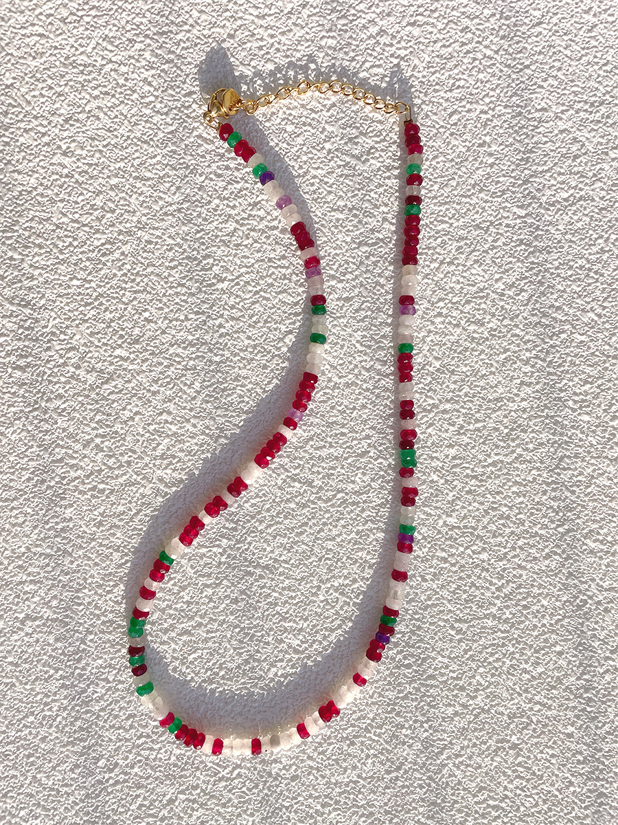 Fashion Round natural stone Titanium Steel Beaded Necklace 1 Piece