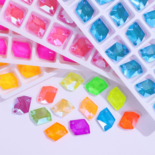 Special-shaped mocha fluorescent glass hand-sewn drill flat bottom double hole stone flat buckle diy dance clothing accessories wedding accessories