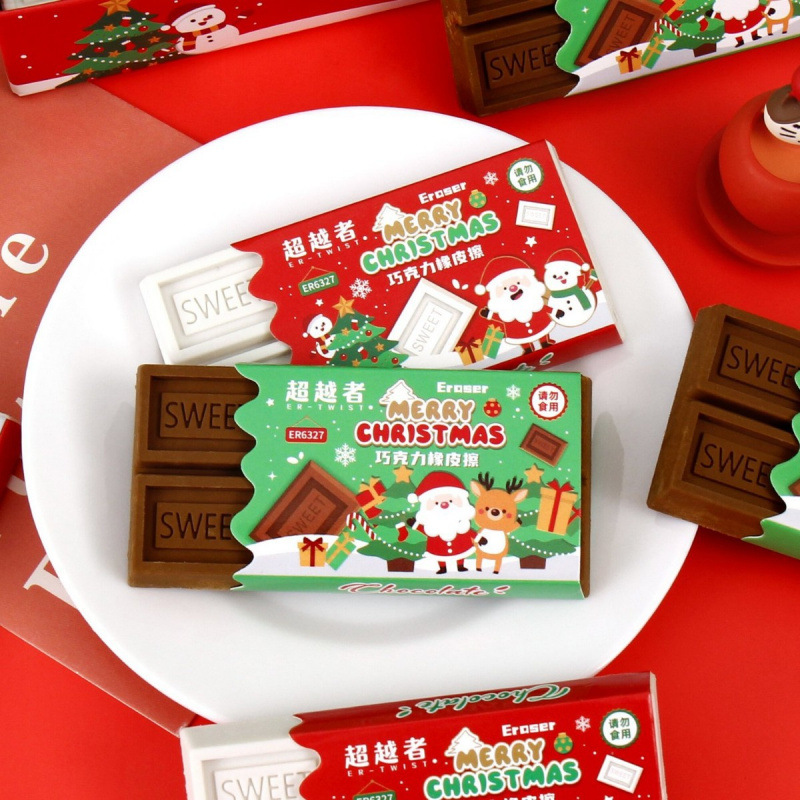 6327 Feliz Navidad borradora de chocolate limpia menos residuos estudiantes de primaria borradora 3D modelado papelería creativa