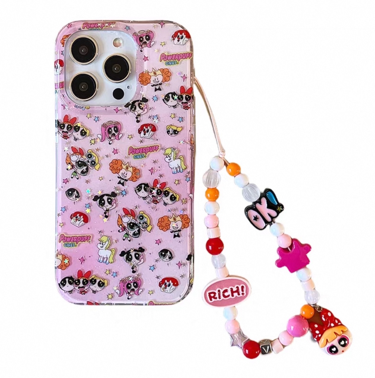 Niña de dibujos animados brillo niña apta iphone16ProMax soporte 15 funda para teléfono móvil Apple 14 cadena 13