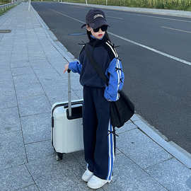 女童运动套装春秋款2025新款女大童休闲卫衣儿童时髦阔腿裤两件套