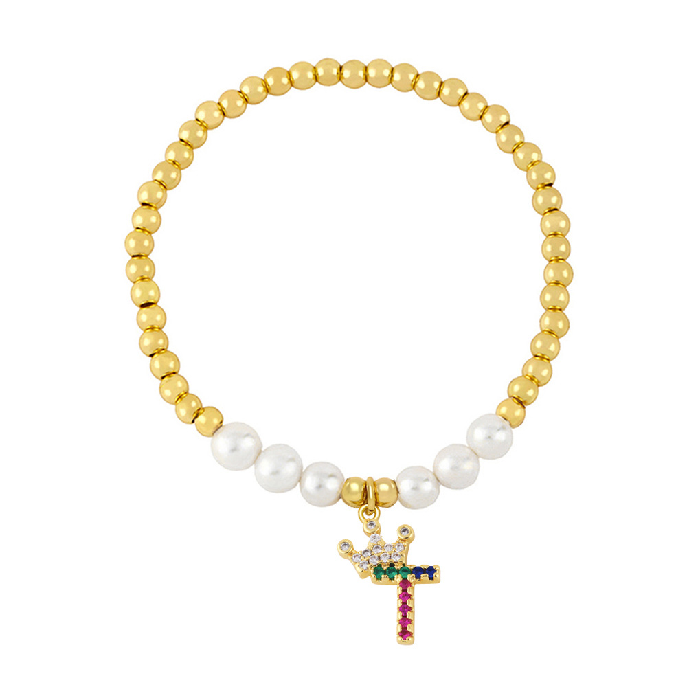 26 English letter bracelet fashion copper beads pearl elastic bracelet