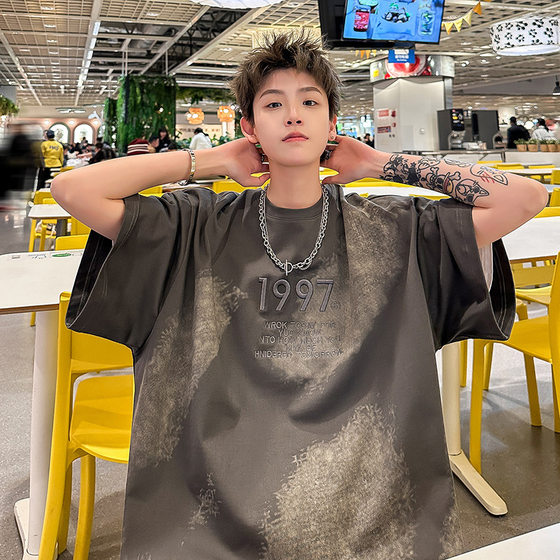 Designed European and American Trendy Brand T-Shirt Men's Summer Oversize American High Street Short-Sleeved Hiphop Hip-Hop Quarter Sleeves