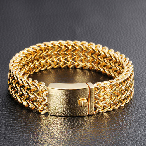 Card wheel new titanium steel bracelet simple, fashionable and generous electroplated 18K gold men's stainless steel jewelry
