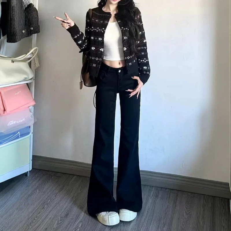 American-Style Black Stretchy Flared Jeans for Women, 2026 New Model, Low-Waist Slimming Straight-Leg Bootcut Pants for Pear-Shaped Body American-Style Black Stretchy Flared Jeans for Women, 2026 New Model, Low-Waist Slimming Straight-Leg Bootcut Pants for Pear-Shaped Body