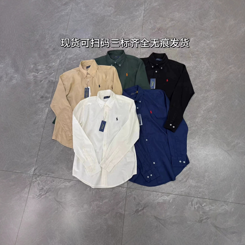 Morandi Color Series Embroidered Pony Logo Linen Lapel Long-Sleeve Shirt, Unisex, in Stock Morandi Color Series Embroidered Pony Logo Linen Lapel Long-Sleeve Shirt, Unisex, in Stock