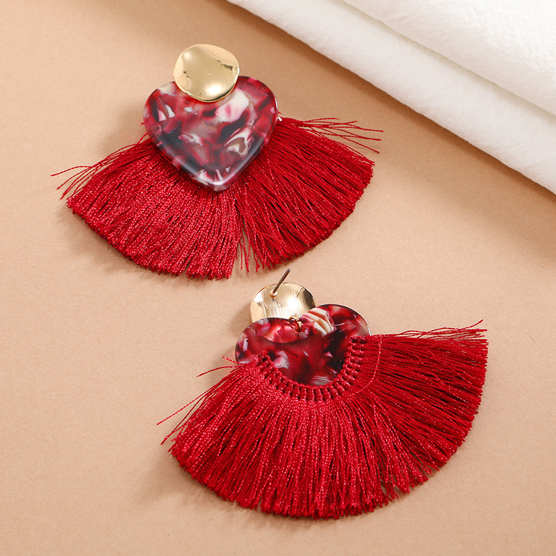fashion simple heart shaped fanshaped tassel earrings wholesalepicture1
