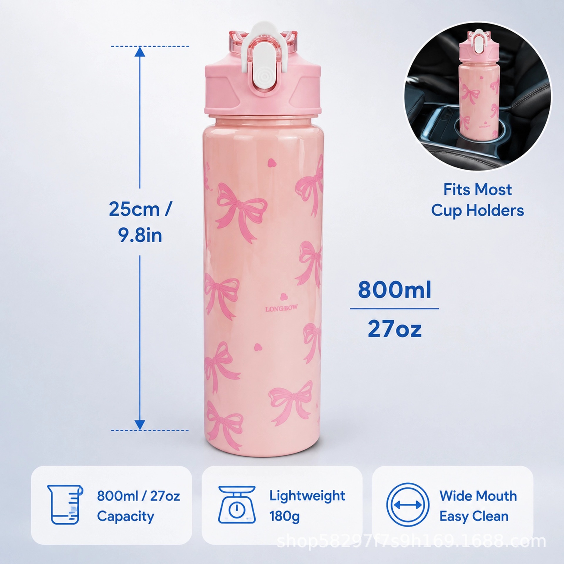 Cross-border frosted portable cup with pop-up lid, handle strap, bow and floral patterns, multi-pattern student sports portable water cup