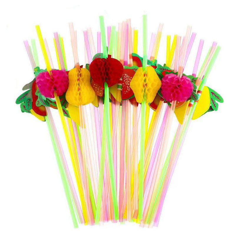 En stock venta al por mayor tridimensional hawaiano paraguas paja decoración fiesta hecho a mano arte paja fluorescente color barra arte tubo